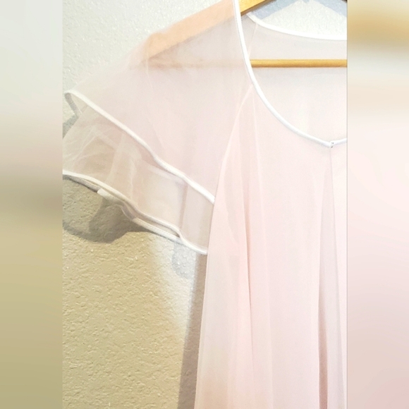 Vintage 60s Val Mode Pink Chiffon Sheer Flutter Sleeve Sweeping Robe Size Small - Picture 6 of 9